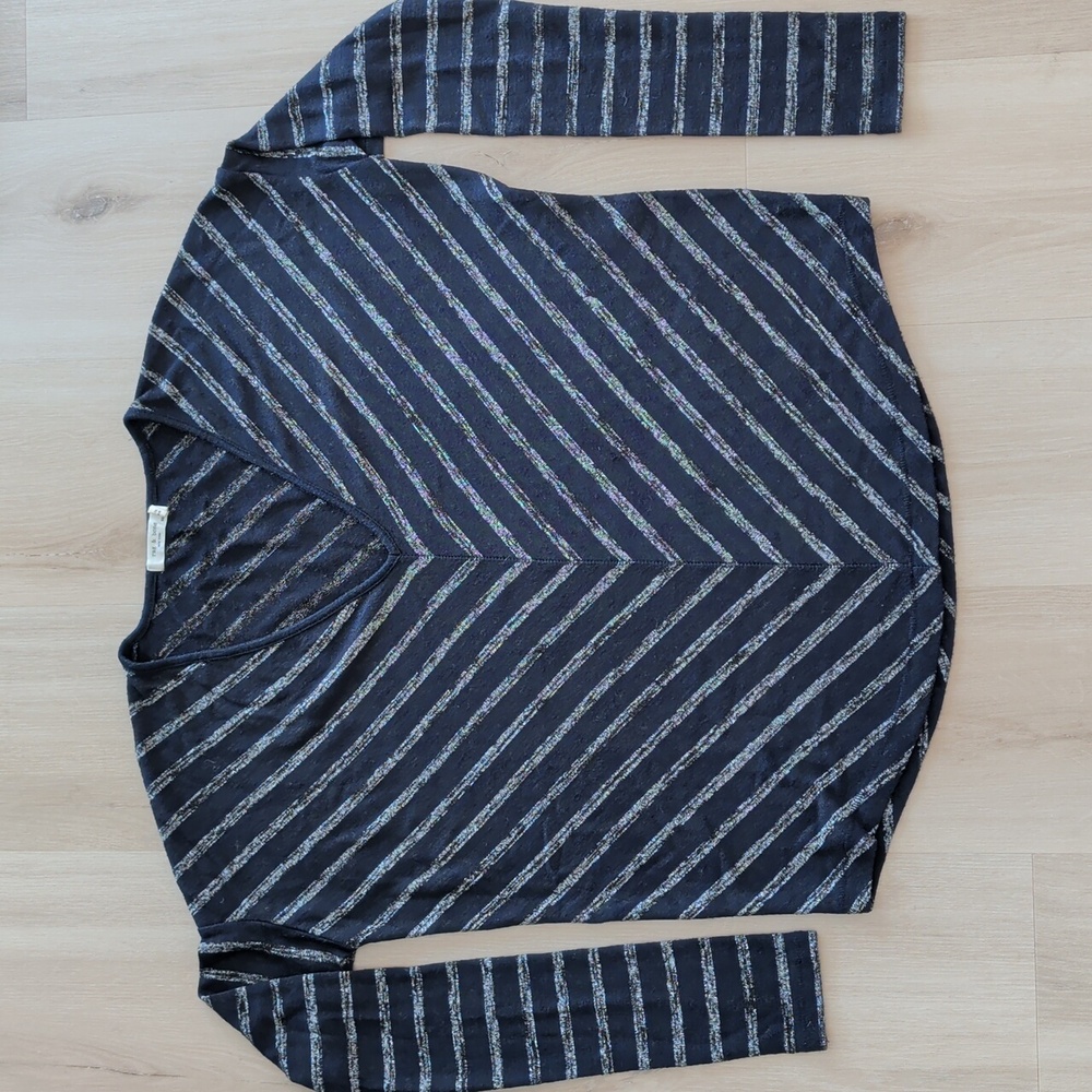 rag & bone Blue and Silver Striped V Neck Top XS